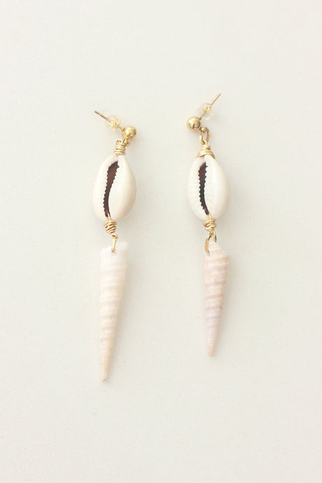 Cowrie and Spiral Shell Earrings
