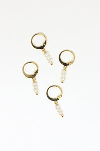 Tiny triple Cultured Pearls Huggie Earrings