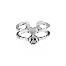 Load image into Gallery viewer, Happy Face &amp; Heart 925 Sterling Silver Ring