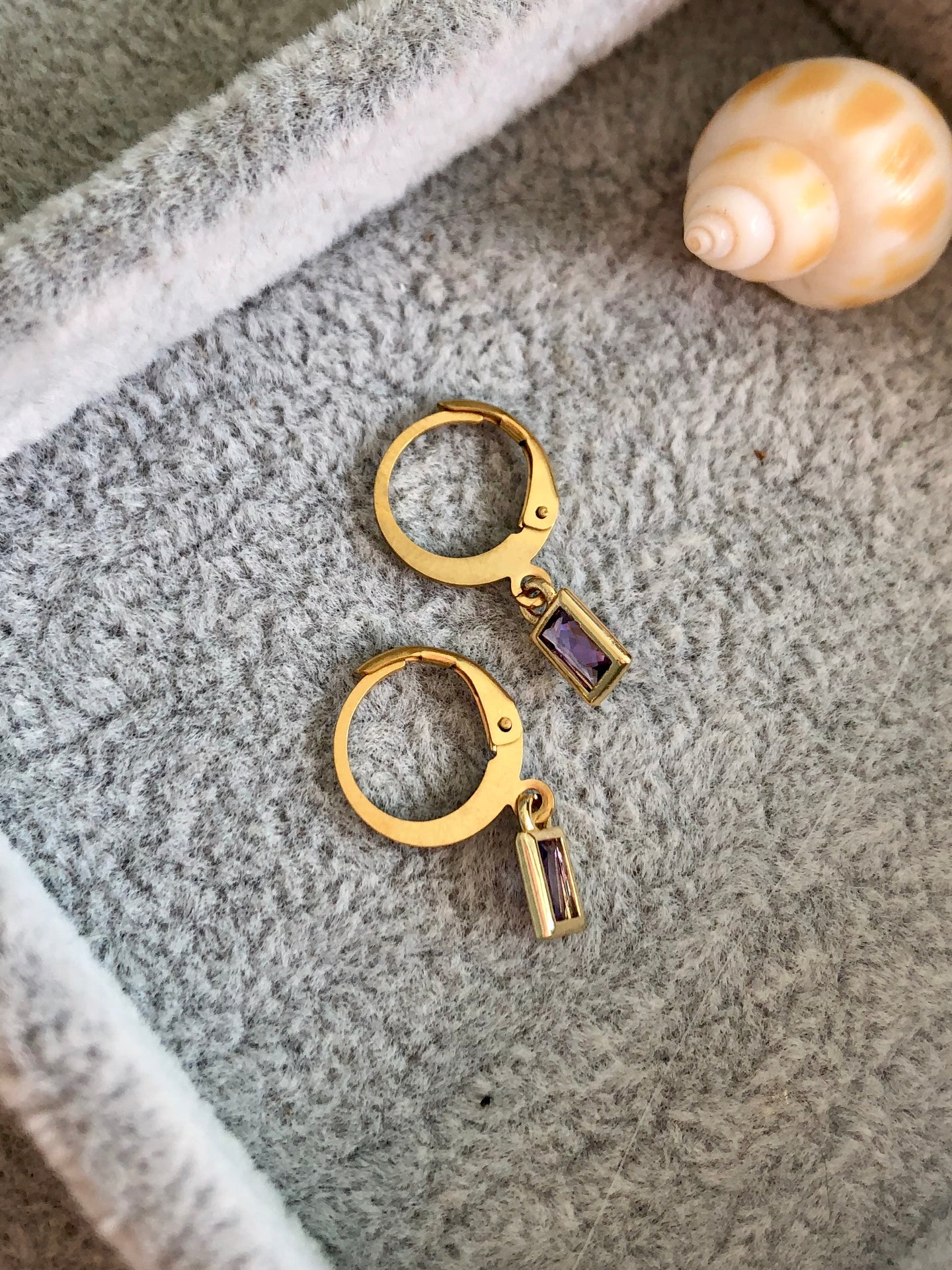 Purple Zircon Huggie Earrings