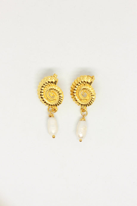 Gold Snail and Cultured Pearls Earrings